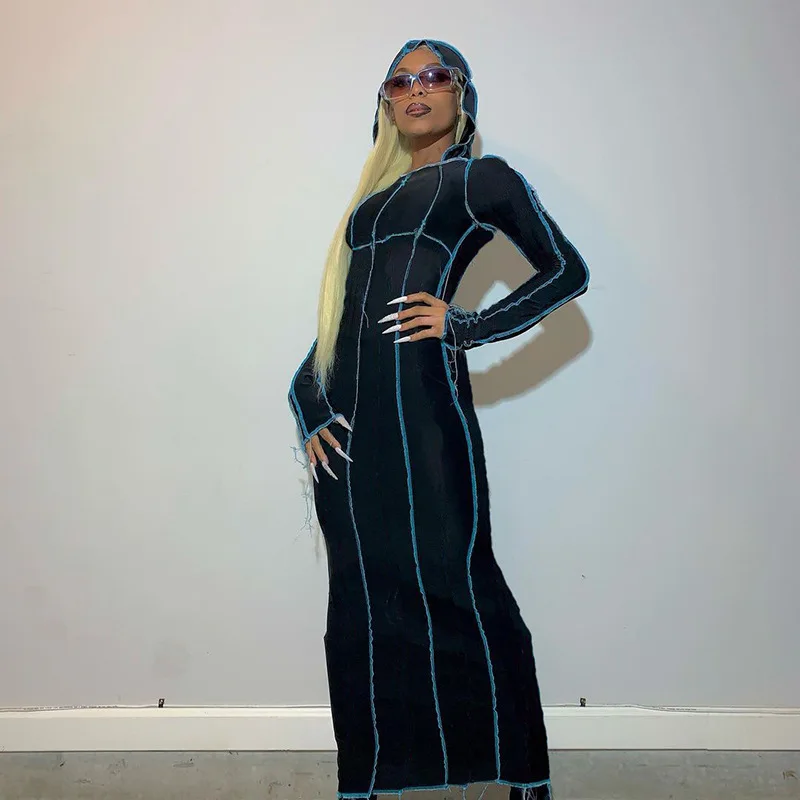 2021 Women Fashion Streetwear Casual Outfits Autumn Long Sleeve Hooded Patchwork Skinny Maxi Dress Female Solid Color Dresses
2021 Women Fashion Streetwear Casual Outfits Autumn Long Sleeve Hooded Patchwork Skinny Maxi Dress Female Solid Color Dresses