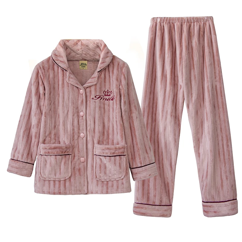 Winter Flannel Sleepwear Women 2PCS Pijamas Suit Coral Fleece Pajamas Set Lapel Nightgown Long Sleeve Shirt&pants Sleep Set
Winter Flannel Sleepwear Women 2PCS Pijamas Suit Coral Fleece Pajamas Set Lapel Nightgown Long Sleeve Shirt&pants Sleep Set