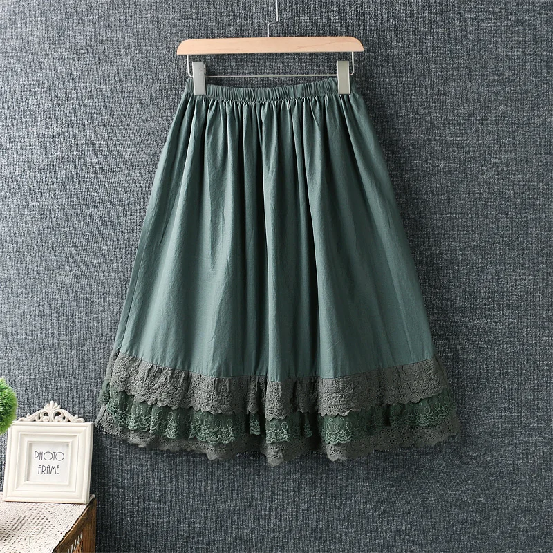 

Женские юбки с эластичной резинкой на талии, с кружевной вышивкой, тонкая хлопковая Свободная юбка