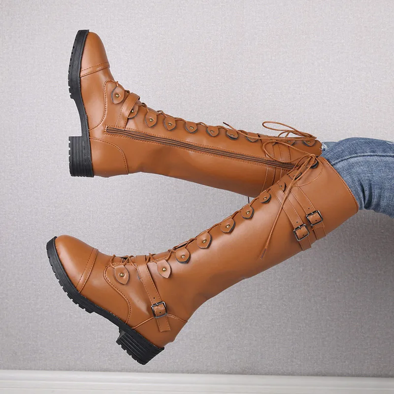Women Knee High Knight Boots Lace Up Buckle Wrap Side Zipper Round Toe Low Heels Ladies All-Match Outdoor Shoes Plus Size 35-43
Women Knee High Knight Boots Lace Up Buckle Wrap Side Zipper Round Toe Low Heels Ladies All-Match Outdoor Shoes Plus Size 35-43