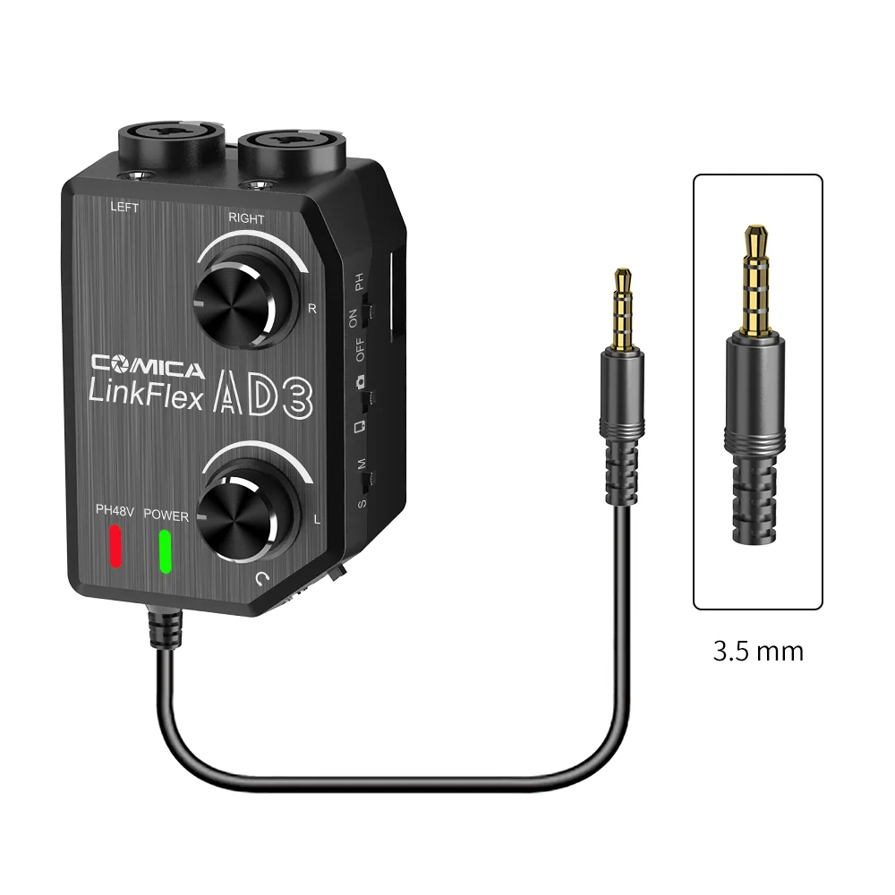 

COMICA AD3 XLR/3.5mm/6.35mm Microphone Audio Preamp Mixer/Adapter/Guitar Interface for DSLR Cannon Nikon Camera iPhone Android