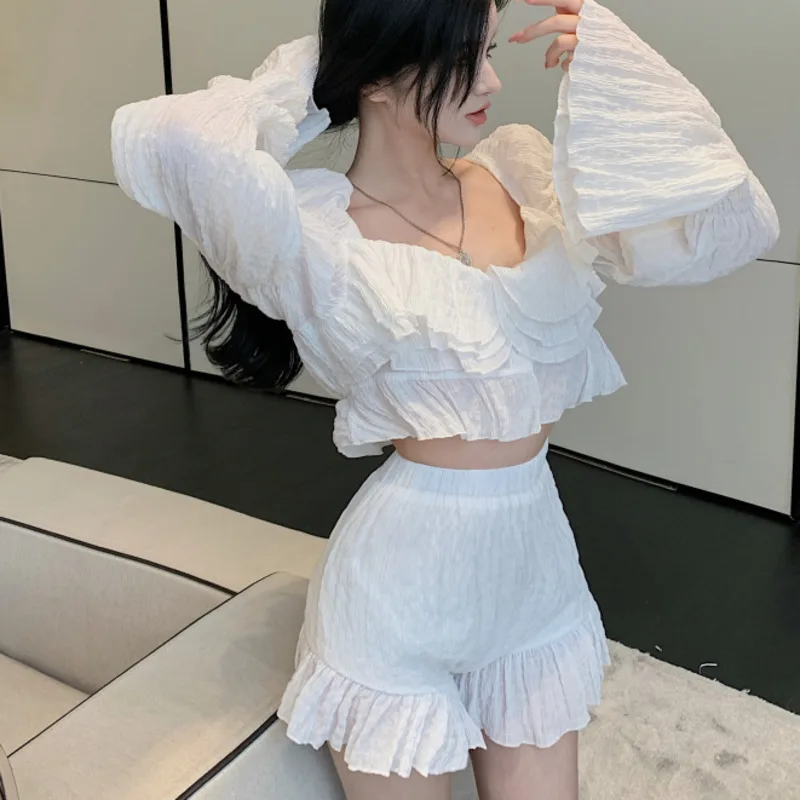 Korean Fashion Sweet Style Two Piece Sets Women Pleated Flower Bud Top + High Waist Loose Ruffle Pants Suits Vetement Femme 2021
Korean Fashion Sweet Style Two Piece Sets Women Pleated Flower Bud Top + High Waist Loose Ruffle Pants Suits Vetement Femme 2021