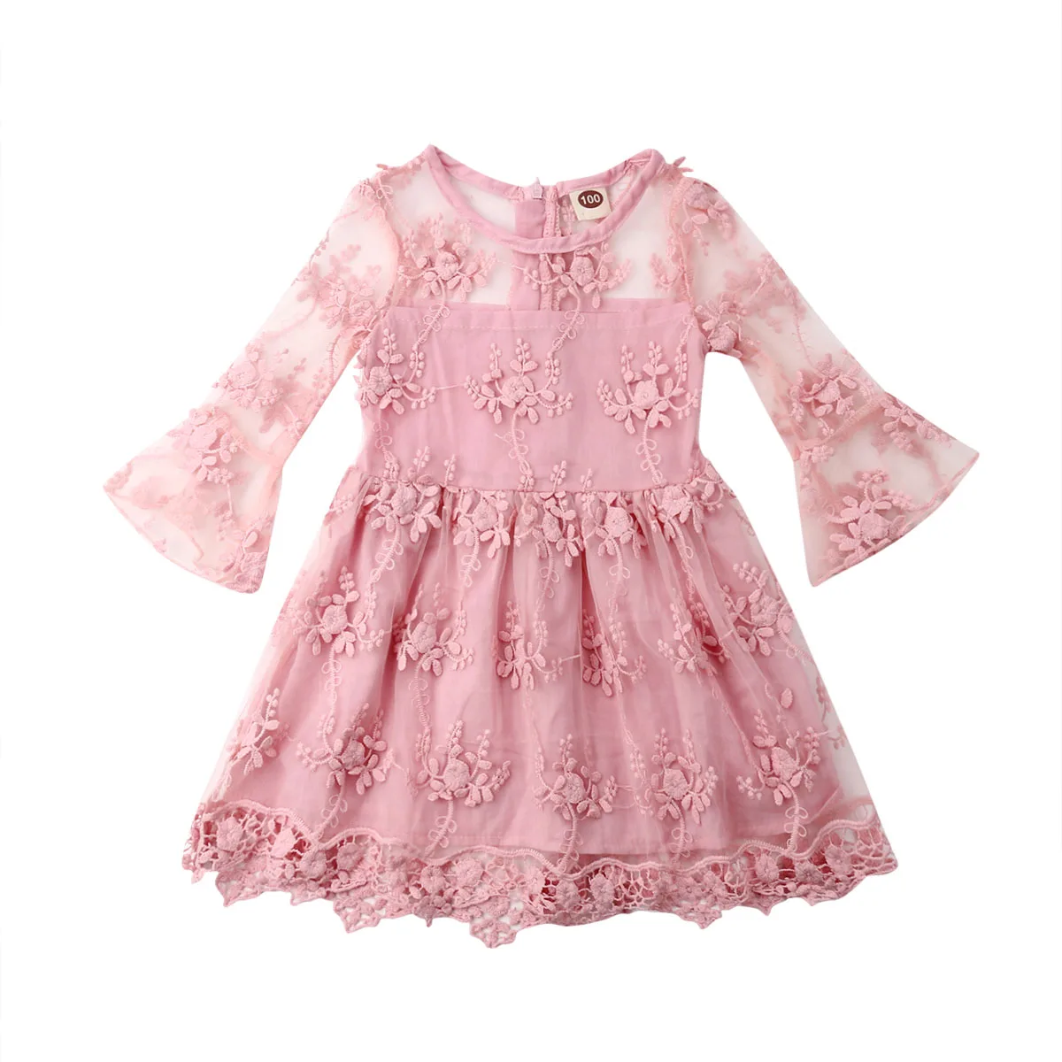 

1-5T New Summer Kids Baby Girls Lace Pink Princess Party Dress Sundress Ruffle Flare Sleeve Dress