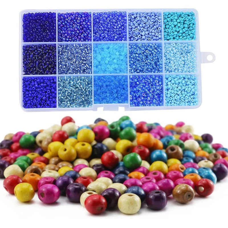 300Pcs Mixed Color Dyed Wood Beads Colorful Wooden Square Loose Spacer Beads & 1set Blue Series Boxed Glass Rice Beads
300Pcs Mixed Color Dyed Wood Beads Colorful Wooden Square Loose Spacer Beads & 1set Blue Series Boxed Glass Rice Beads