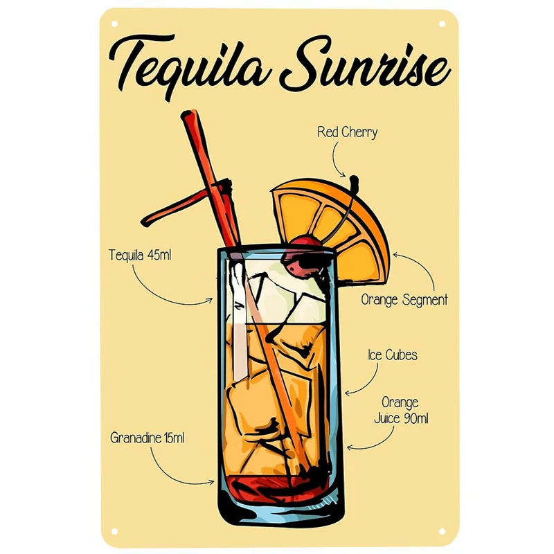 Tequila Sunrise Recipe printed Metal Signs Retro Tin Signs Funny Poster Decor for Bar Pub Club Decoration for Living Room Home
Tequila Sunrise Recipe printed Metal Signs Retro Tin Signs Funny Poster Decor for Bar Pub Club Decoration for Living Room Home