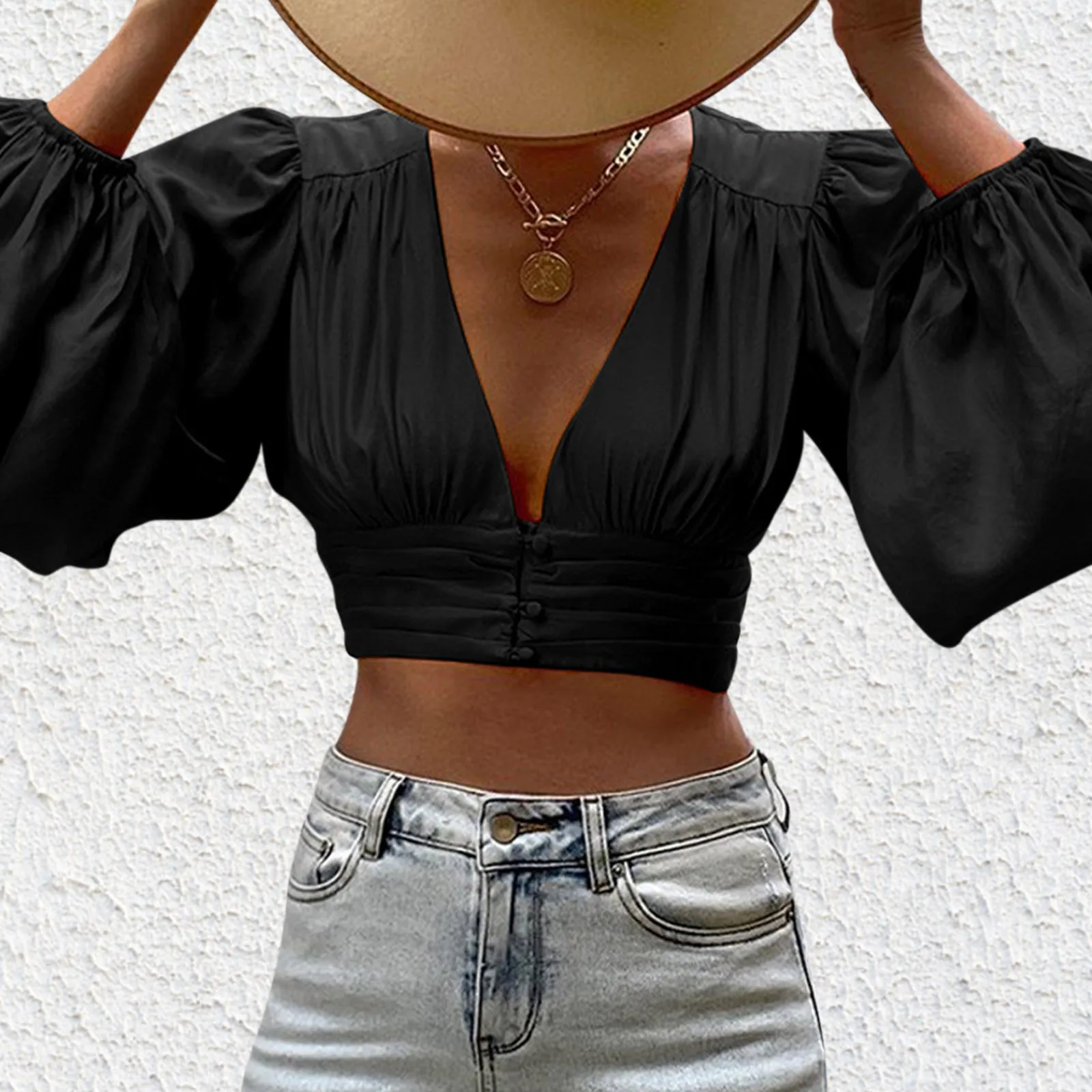 Women Fashion Corp Top Sexy Solid Color Dark V Neck Lantern Sleeve Streetwear Beach Holiday Shirt Elegant Female Boho Blouse New
Women Fashion Corp Top Sexy Solid Color Dark V Neck Lantern Sleeve Streetwear Beach Holiday Shirt Elegant Female Boho Blouse New