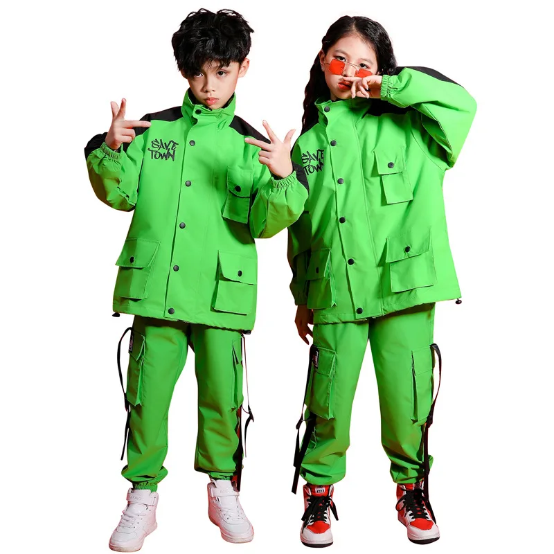 Children Hip Hop Costumes Spring Autumn Green Long Sleeve Jacket Cargo Pants Suit Jazz Dance Street Dance Costumes Streetwear
Children Hip Hop Costumes Spring Autumn Green Long Sleeve Jacket Cargo Pants Suit Jazz Dance Street Dance Costumes Streetwear