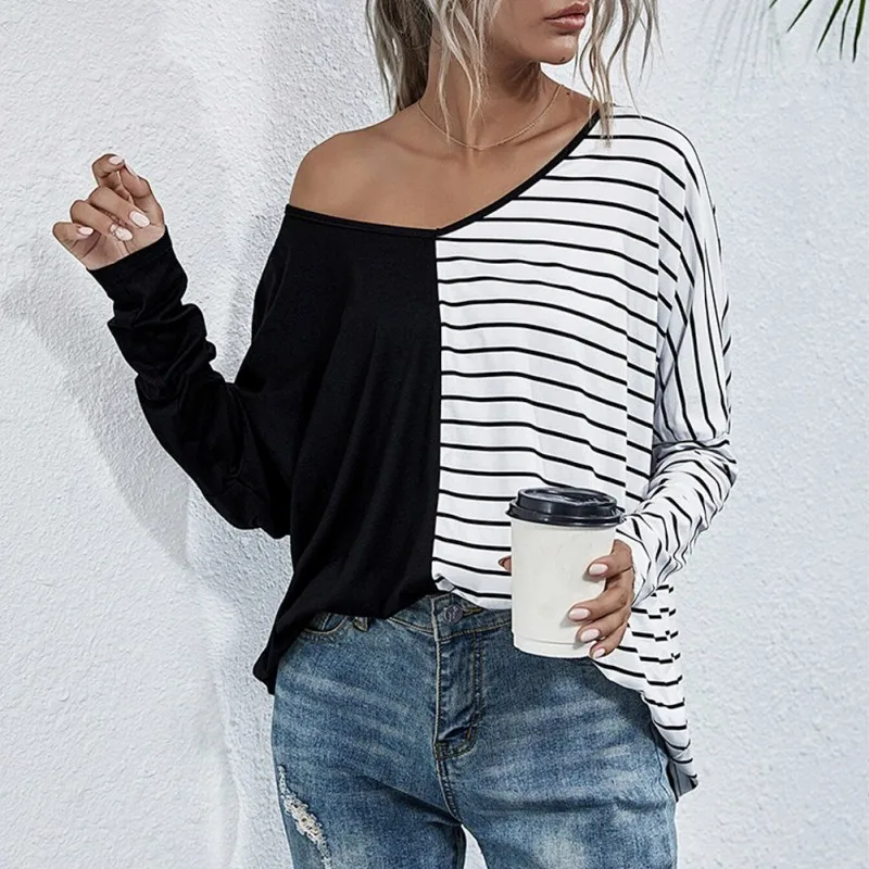 New Autumn Cotton Loose Women's Tees V-neck Sleeves Striped Stitching Colored Casual T-shirt Top
New Autumn Cotton Loose Women's Tees V-neck Sleeves Striped Stitching Colored Casual T-shirt Top