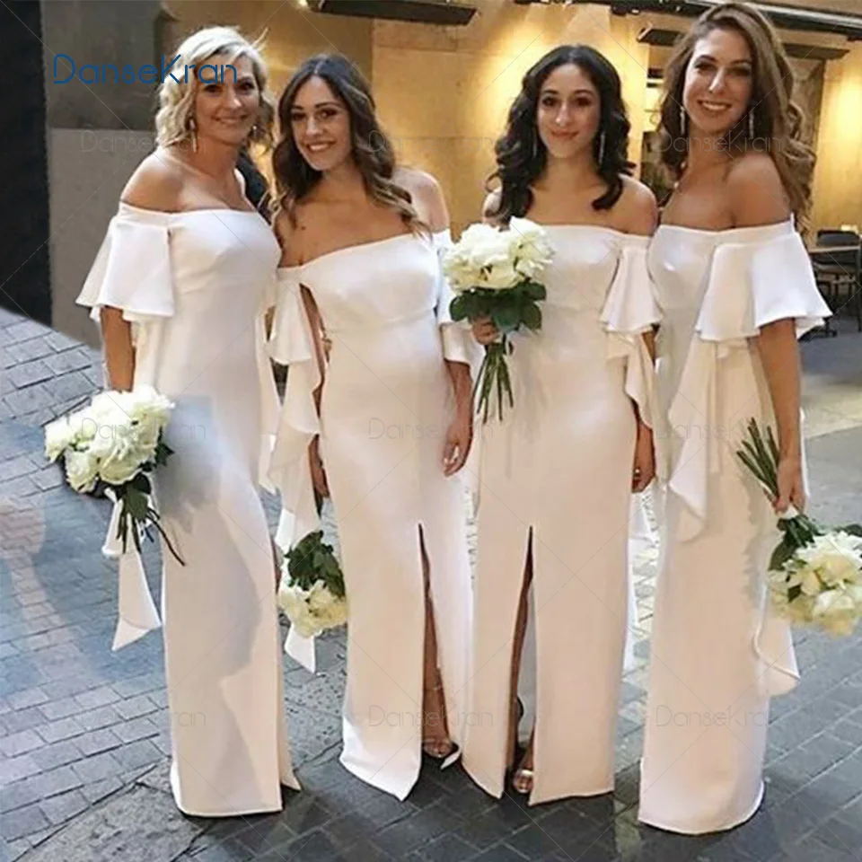 Белые атласные платья для подружек невесты с открытыми плечами и оборками Прямые свадебные платья с разрезом по бокам Макси-платья на молни...
Белые атласные платья для подружек невесты с открытыми плечами и оборками Прямые свадебные платья с разрезом по бокам Макси-платья на молни...