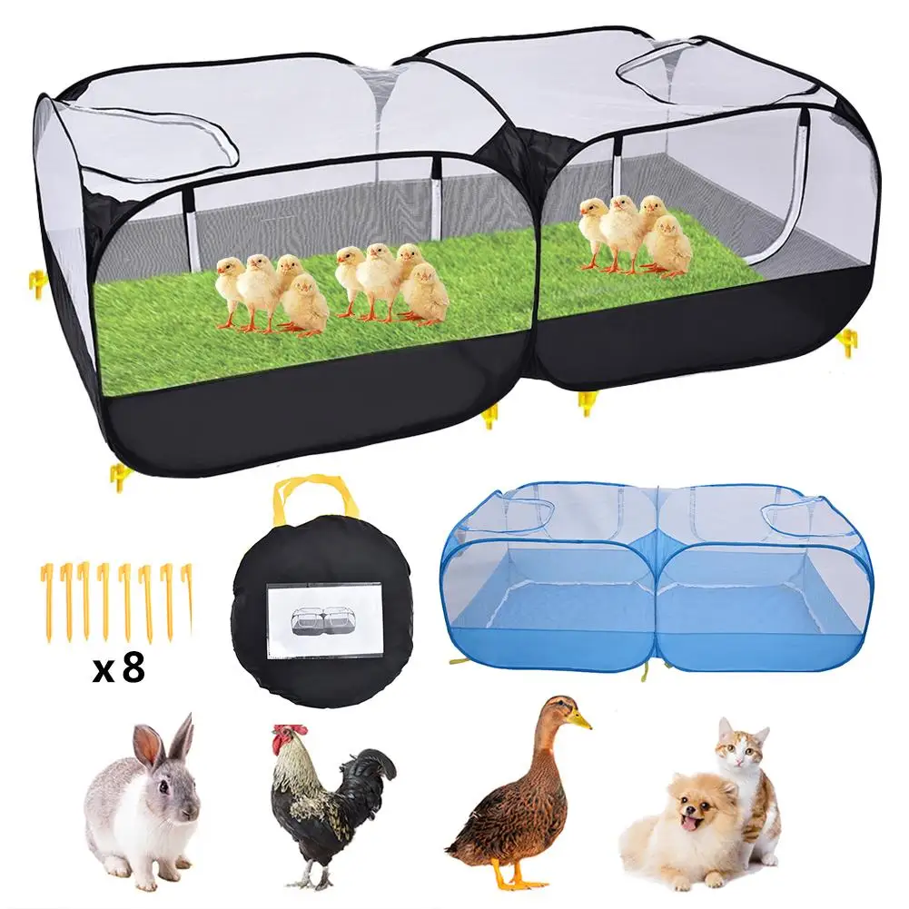 

2-in-1 Small Animals Playpen Breathable And Waterproof Small Pet Cage Tent With Zippered Cover Portable Outdoor Yard Fence