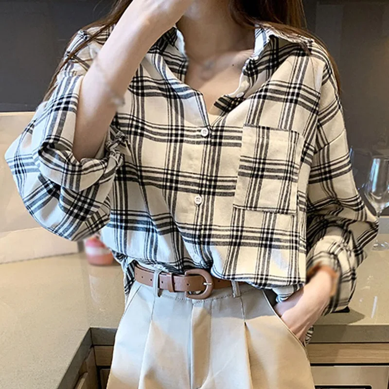 Spring 2021 Plaid Blouses Women Loose Long Sleeve Blusas Female Casual Cozy Shirts Soft Button Large Size Shirt Femme Ropa Mujer
Spring 2021 Plaid Blouses Women Loose Long Sleeve Blusas Female Casual Cozy Shirts Soft Button Large Size Shirt Femme Ropa Mujer