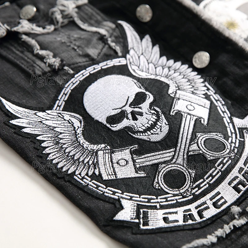 2021 Retro Embroidered Men's Sets Motorcycle Black Skull Badge Denim Vest + Ripped Patch Stretch Jeans 2 Piece Set Male Clothing
2021 Retro Embroidered Men's Sets Motorcycle Black Skull Badge Denim Vest + Ripped Patch Stretch Jeans 2 Piece Set Male Clothing