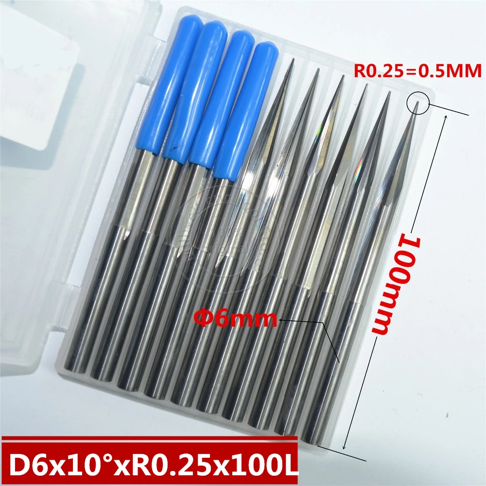6 мм * 10degree R0.25 100L ЧПУ твердосплавный концевое сверло для дерева