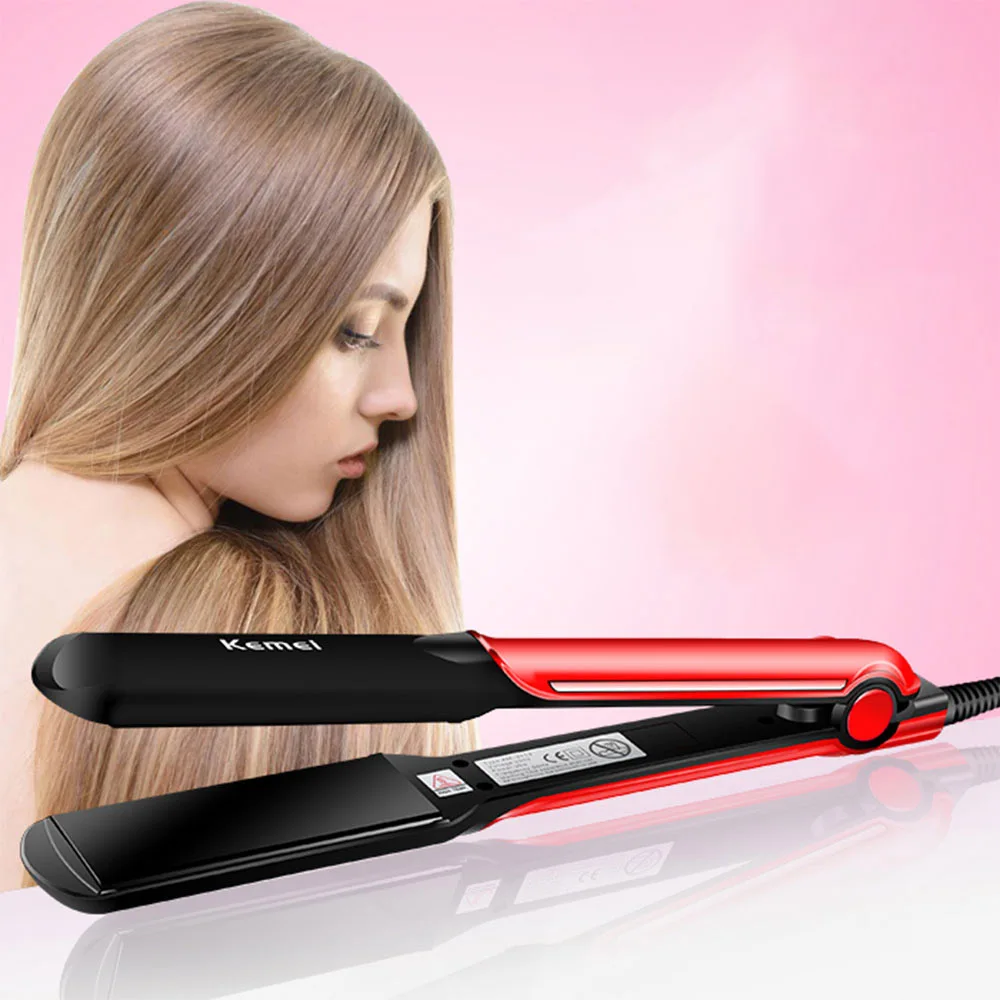 

KEMEI KM-531 Professional Portable Hair Straightener Mini Black Red Tourmaline Ceramic Flat Iron Hair Styling Tool