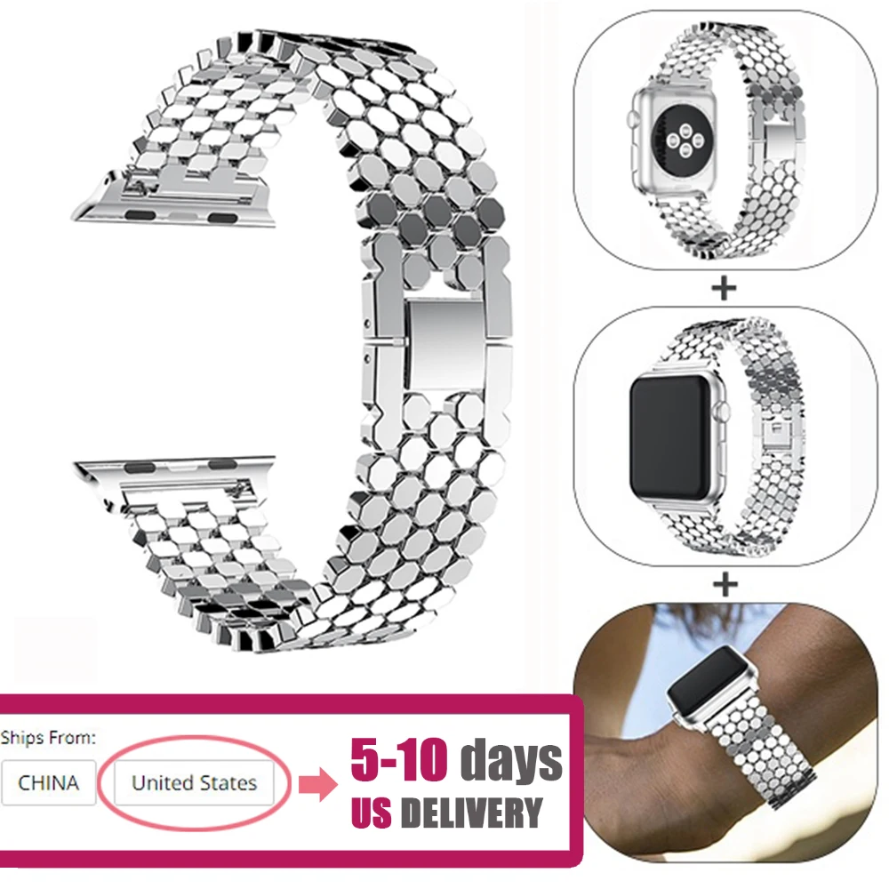 1Pc Stainless Steel Watch Band Metal Strap Bracelet Scales Shape Wrist Replacement Link Luxury Accessories For iWatch 5 4 3 2 1
1Pc Stainless Steel Watch Band Metal Strap Bracelet Scales Shape Wrist Replacement Link Luxury Accessories For iWatch 5 4 3 2 1