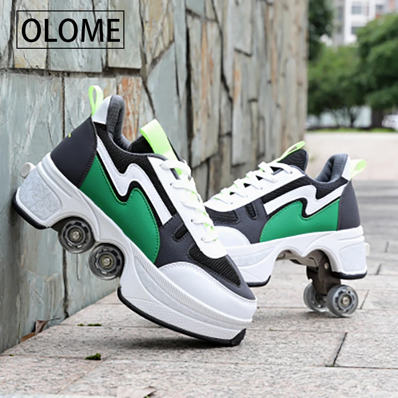 2021 Deformation Parkour Shoes Four wheels Rounds of Running Sneaker Woman Roller Skates shoes adults kids unisex Roller Skating
2021 Deformation Parkour Shoes Four wheels Rounds of Running Sneaker Woman Roller Skates shoes adults kids unisex Roller Skating