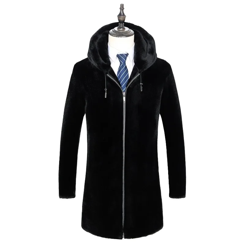 New sheep-sheared men's hooded one fur medium length fur coat with padded mink fur coat
New sheep-sheared men's hooded one fur medium length fur coat with padded mink fur coat