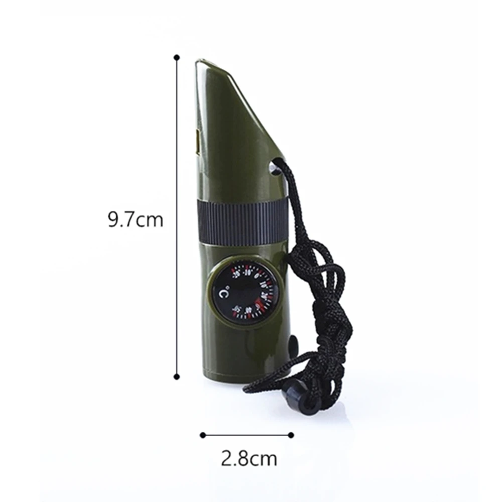 

7 In 1 Mini SOS Survival Kit Camping Survival Whistle with Compass Thermometer Flashlight Magnifier Tools Outdoor Hiking Gear
