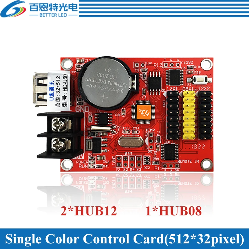 Светодиодный дисплей с картой управления USB 2 * HUB12 1 HUB08 Одноцветный (512*32 пикселей)