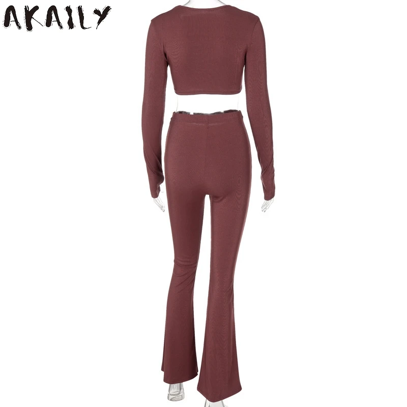 Akaily Summer Streetwear Solid 2 Two Piece Sets Womens Outfits Brown V Neck Long Sleeve Crop Top Bandage Pants Sets Female 2021
Akaily Summer Streetwear Solid 2 Two Piece Sets Womens Outfits Brown V Neck Long Sleeve Crop Top Bandage Pants Sets Female 2021