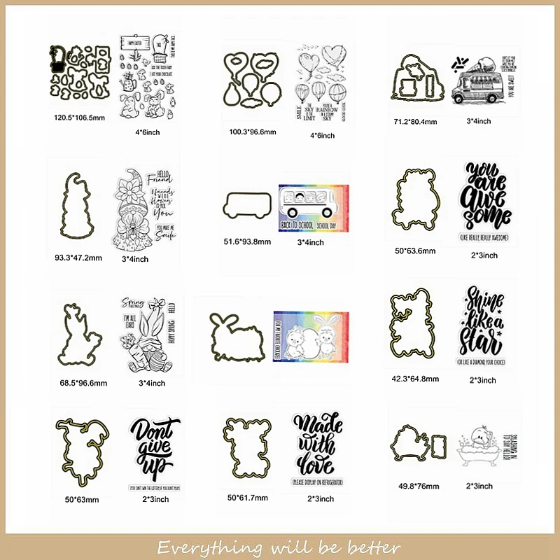 Mix Cute Anmial Rabbit Duck Flower Car Letter Words Sentence Hot Air Balloon Metal Cutting Dies Match Clear Silicone Stamps Card
Mix Cute Anmial Rabbit Duck Flower Car Letter Words Sentence Hot Air Balloon Metal Cutting Dies Match Clear Silicone Stamps Card