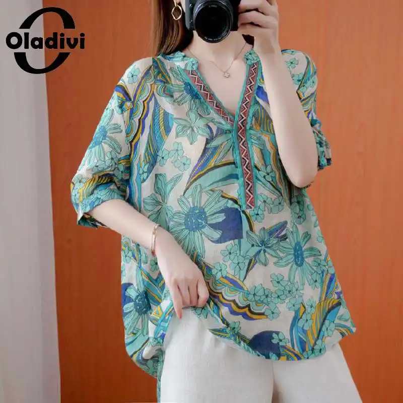 Oladivi Одежда большого размера 3/4 рукав цветочный принт блузка рубашка женская весна лето 2021 Новое поступление Повседневный свободный топ блу... 
Oladivi Одежда большого размера 3/4 рукав цветочный принт блузка рубашка женская весна лето 2021 Новое поступление Повседневный свободный топ блу...