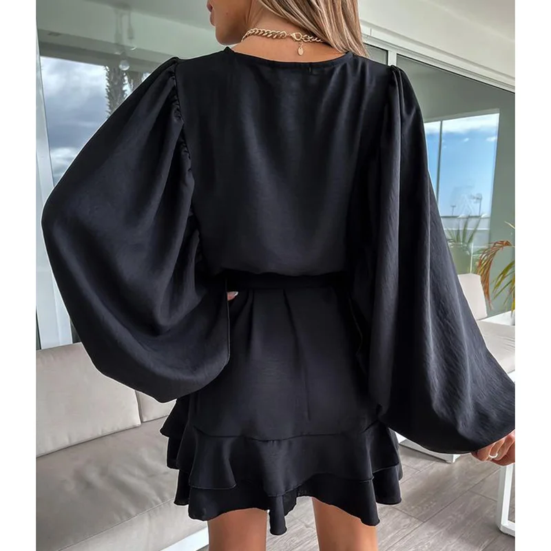 Fashion Lantern Sleeve Mini Dresses Women Elegant O Neck Cascading Ruffle Dress Women Tie Belt Front Buttons Dresses Ladies
Fashion Lantern Sleeve Mini Dresses Women Elegant O Neck Cascading Ruffle Dress Women Tie Belt Front Buttons Dresses Ladies