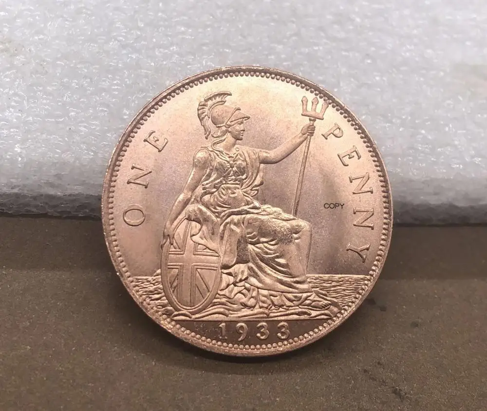 United Kingdom 1933 Portrait Of King George V 1 One Penny Great Britain Bronze Red Copper Copy Coin With Smooth Edge 
United Kingdom 1933 Portrait Of King George V 1 One Penny Great Britain Bronze Red Copper Copy Coin With Smooth Edge