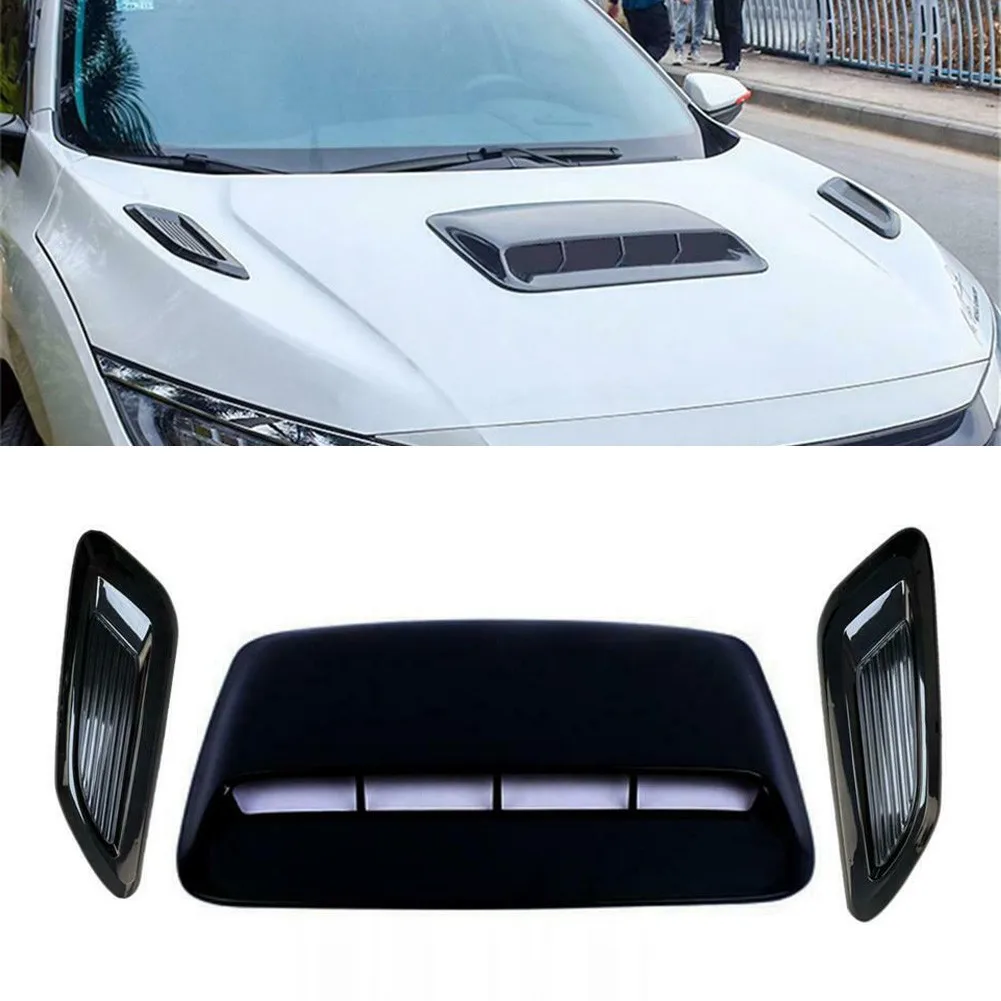 

Car Center Side Air Flow Intake Hood Scoop Vent Bonnet Decorative Cover 3pcs Glossy Black Air Flow Vent Covers