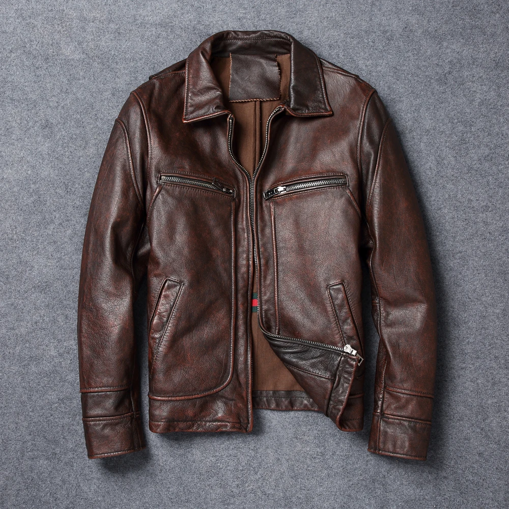 Vintage Men Retro Brown Genuine Jacket Plus Size XXXL Real Thick Cowhide Winter Casual Leather Coat FREE SHIPPING 
Vintage Men Retro Brown Genuine Jacket Plus Size XXXL Real Thick Cowhide Winter Casual Leather Coat FREE SHIPPING