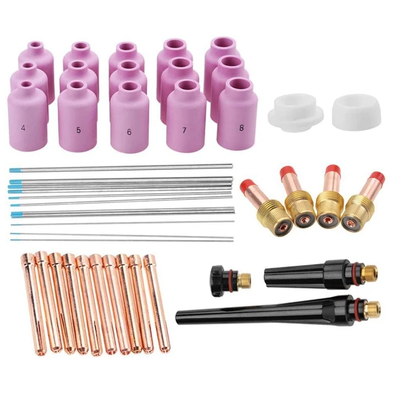 TIG Torch Consumables, 46Pcs / Set WP-17/18/26 Series TIG Welding Torch Consumables Accessories, Tig Welding Torch 
TIG Torch Consumables, 46Pcs / Set WP-17/18/26 Series TIG Welding Torch Consumables Accessories, Tig Welding Torch