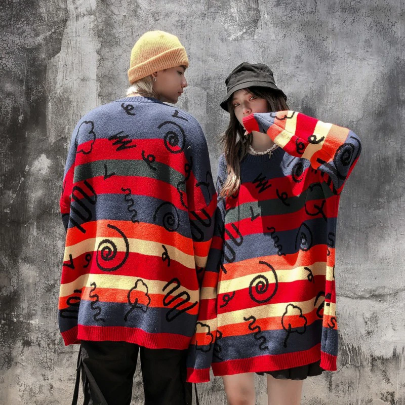 Loose Paisley Print Unisex Hip Hop Punk Oversized Sweater Women Clothing Harajuku Striped Streetwear Couple Fashion Pullover 
Loose Paisley Print Unisex Hip Hop Punk Oversized Sweater Women Clothing Harajuku Striped Streetwear Couple Fashion Pullover