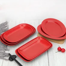 Black Red Platter Commercial Plastic Imitation Porcelain Rectangular Plate Restaurant Side Dish BBQ Grilled Skewers Snack Plate