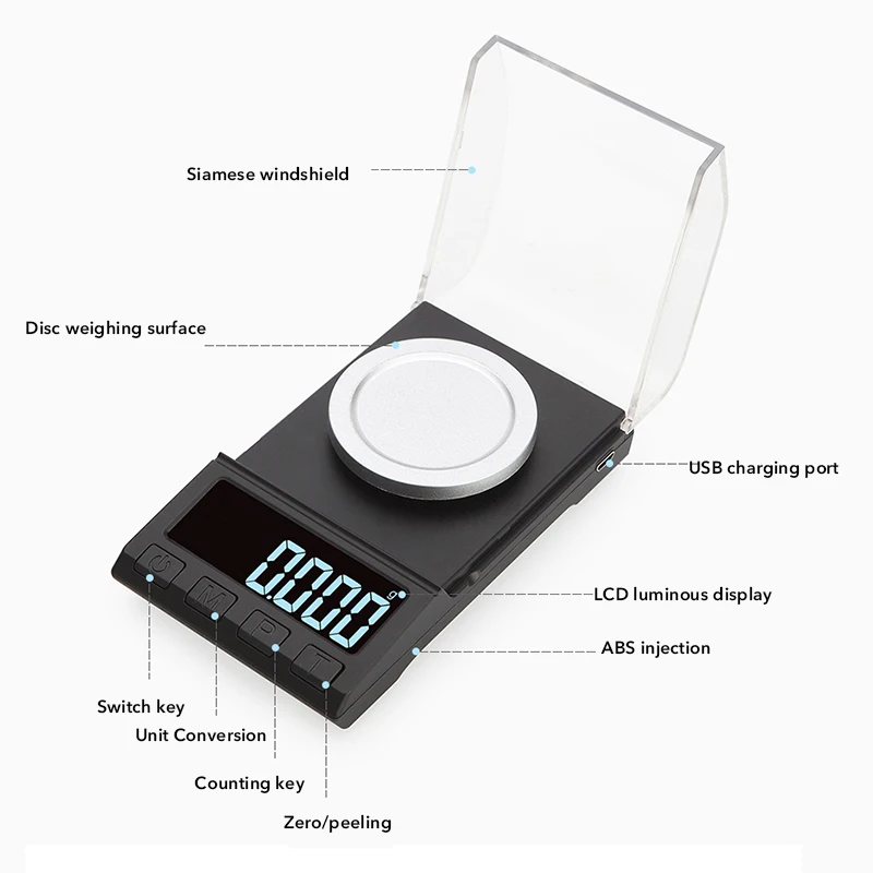 Цифровые весы с зарядкой USB 10/20/50/100 г 0 001 высокоточные для ювелирных изделий