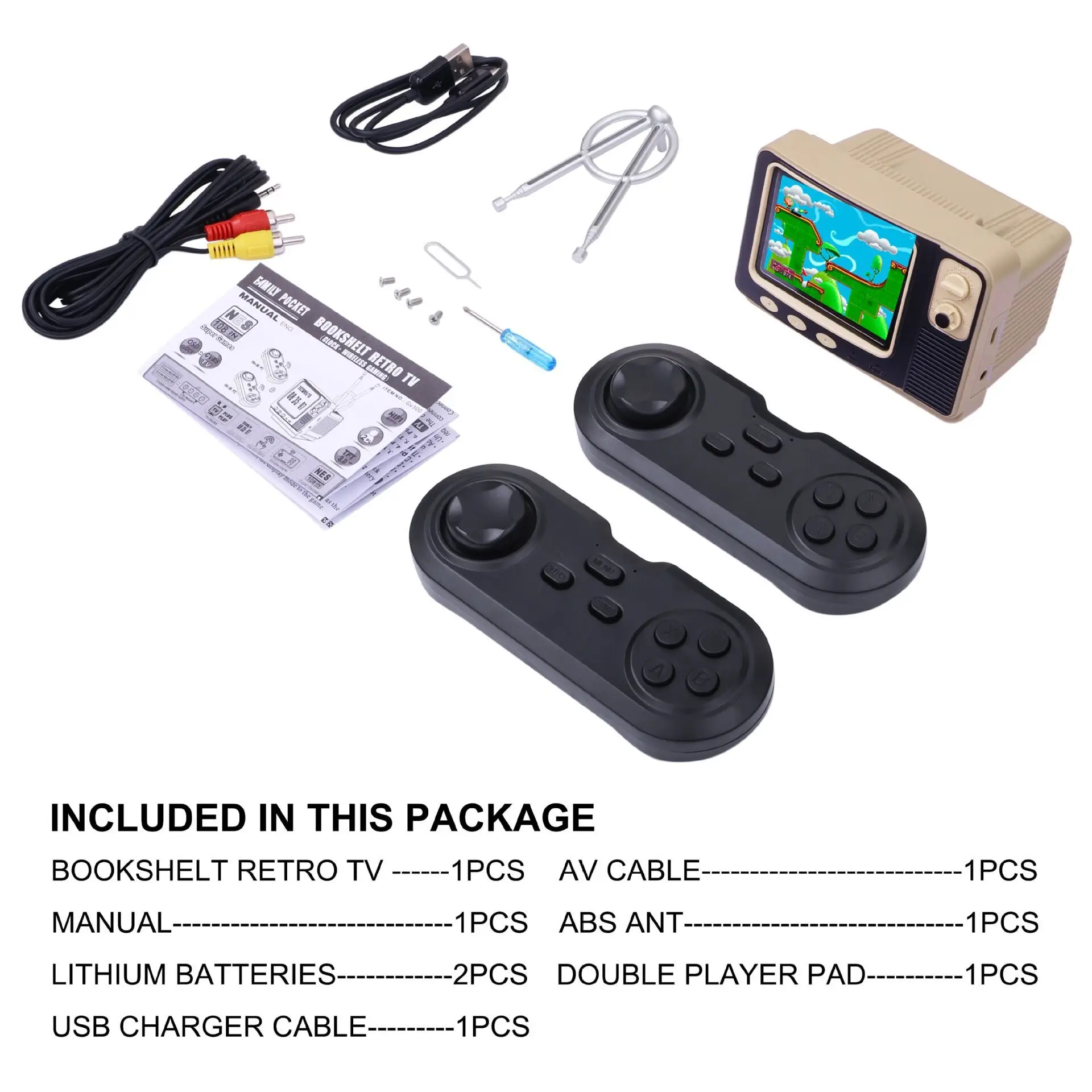 Newest Retro Bookshelf TV Game Console Portable game console with 2.4G Wireless Game Controllers Built-in 108 Classic Games
Newest Retro Bookshelf TV Game Console Portable game console with 2.4G Wireless Game Controllers Built-in 108 Classic Games
