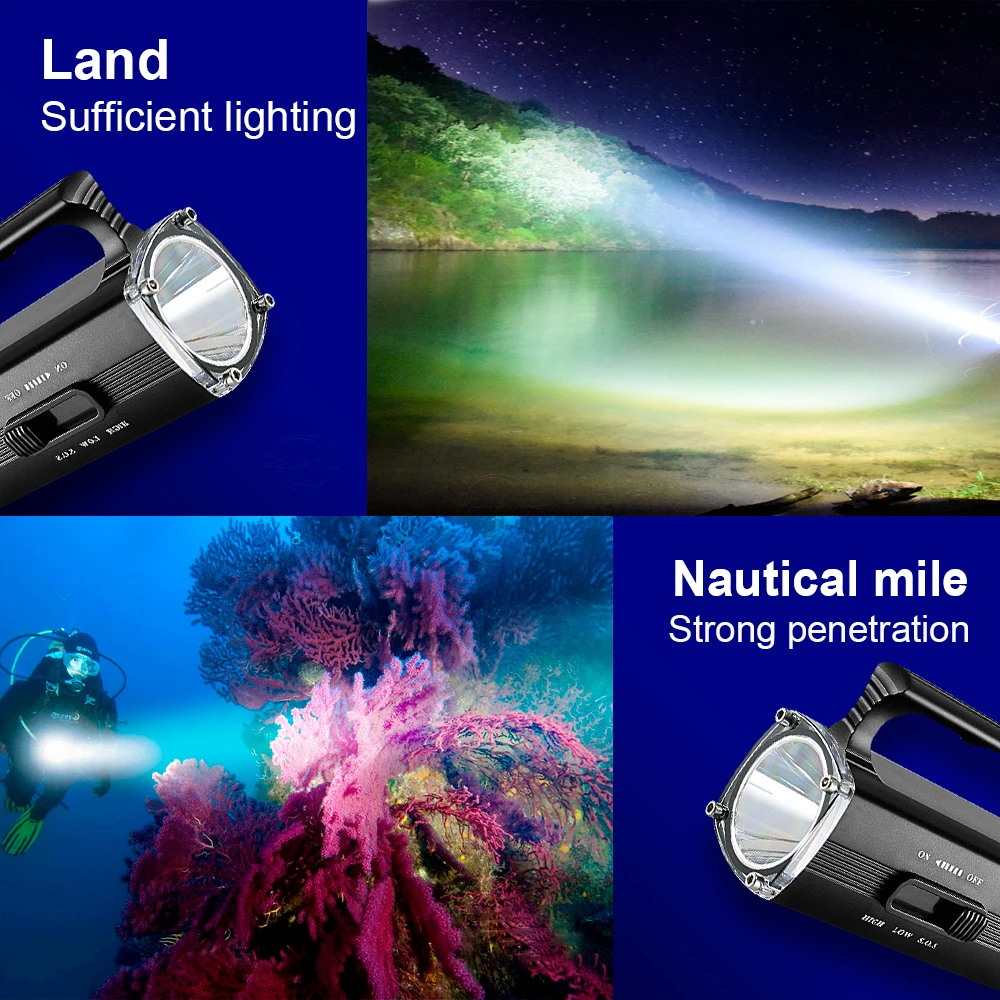Super bright Diving Flashlight Torch IPX8 Highest Waterproof Rating Professional Scuba Diving Light Rechargeable Underwater Lamp
Super bright Diving Flashlight Torch IPX8 Highest Waterproof Rating Professional Scuba Diving Light Rechargeable Underwater Lamp