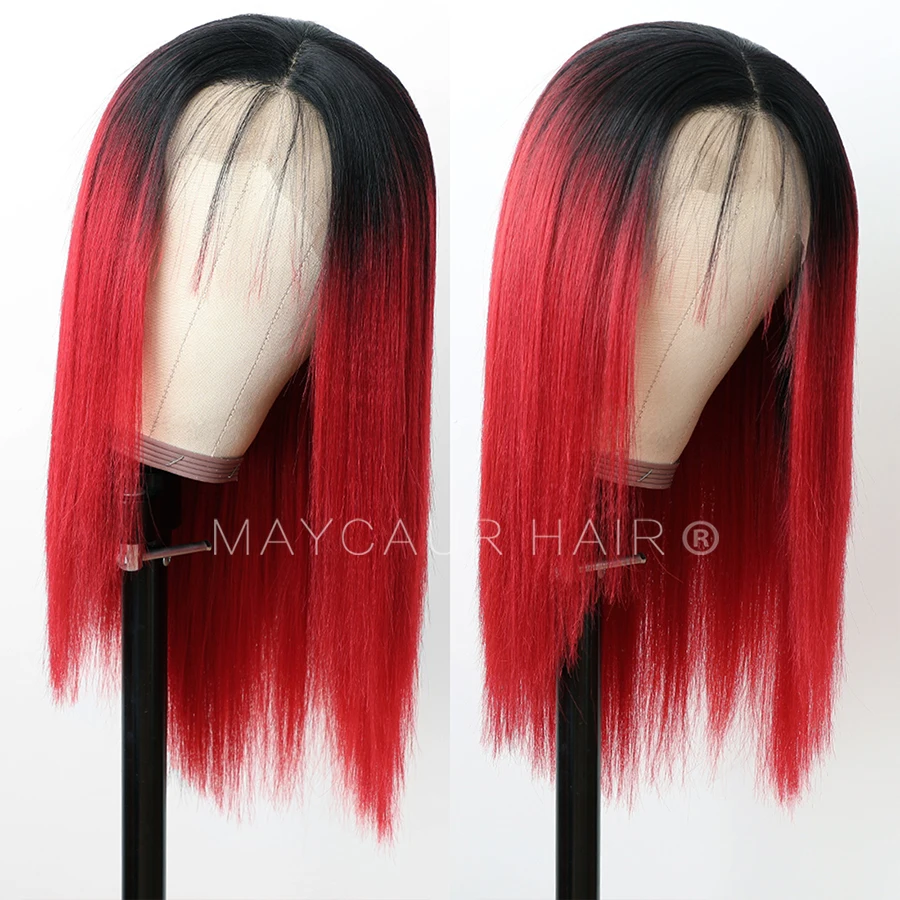 Maycaur 13x6 парики фронта шнурка #1344 золотой цвет длинные прямые термостойкие волокна