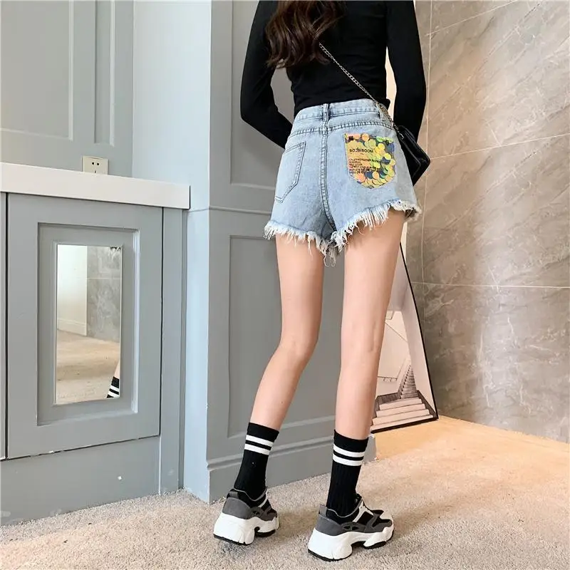Sequin FLANNEL Denim Shorts women's summer fat mm wear large size high waist loose show thin wide leg ultra short hot pants
Sequin FLANNEL Denim Shorts women's summer fat mm wear large size high waist loose show thin wide leg ultra short hot pants
