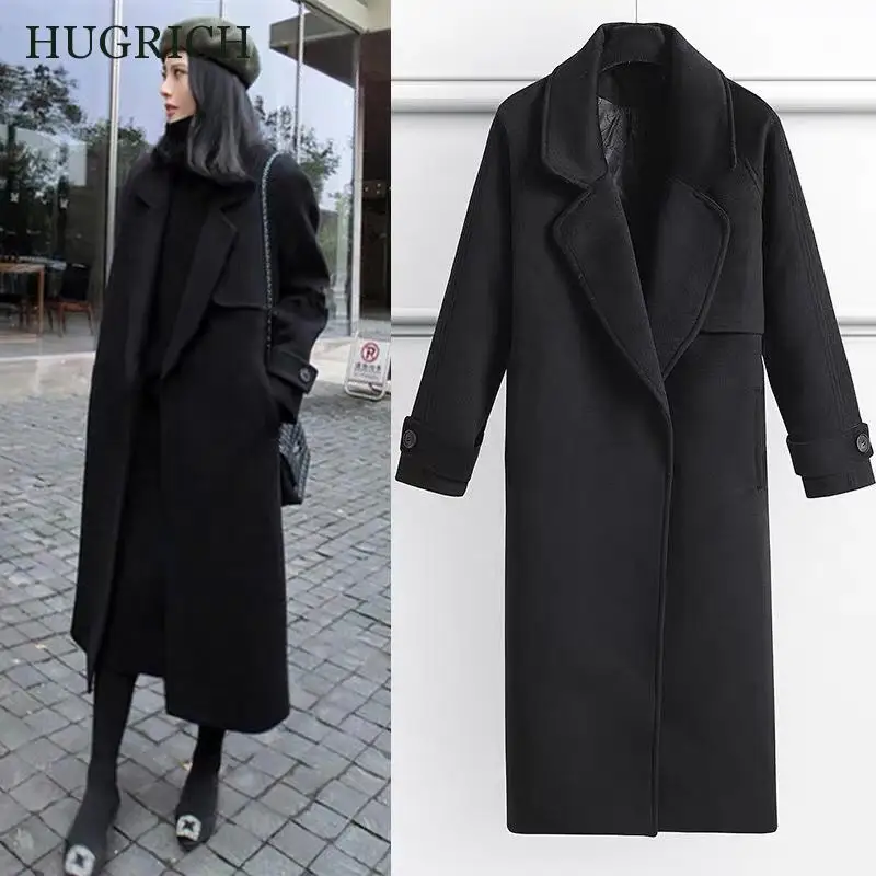 2020 Autumn and Winter Popular Woolen Coat Women's Black Mid-Length Slim Casual Woolen Coat
2020 Autumn and Winter Popular Woolen Coat Women's Black Mid-Length Slim Casual Woolen Coat