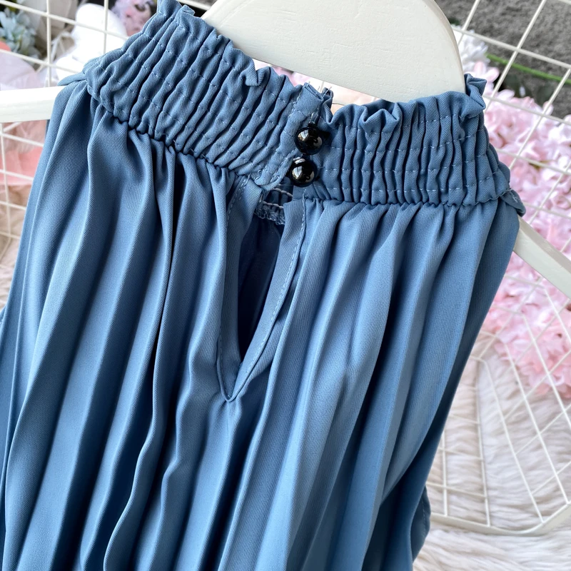 Women Summer Stand collar Sleeveless Dress 2020 Casual Elastic Slim High Waist Pleated Pullover Ruffle Chiffon Pleated Dress
Women Summer Stand collar Sleeveless Dress 2020 Casual Elastic Slim High Waist Pleated Pullover Ruffle Chiffon Pleated Dress