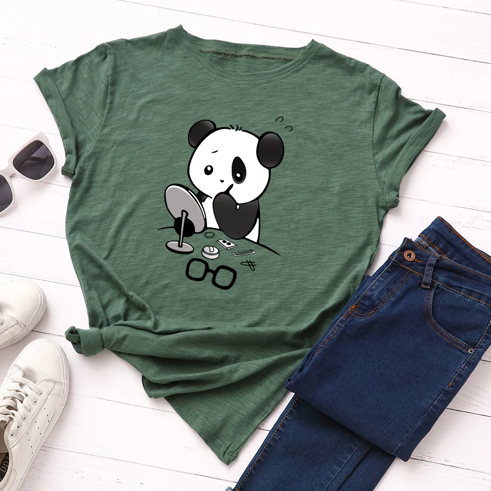 Cartoon Panda Makeup Printed Summer Women T Shirt 100%Cotton Short Sleeve TShirts Female T-shirt Casual O-neck Tops Ladies
Cartoon Panda Makeup Printed Summer Women T Shirt 100%Cotton Short Sleeve TShirts Female T-shirt Casual O-neck Tops Ladies
