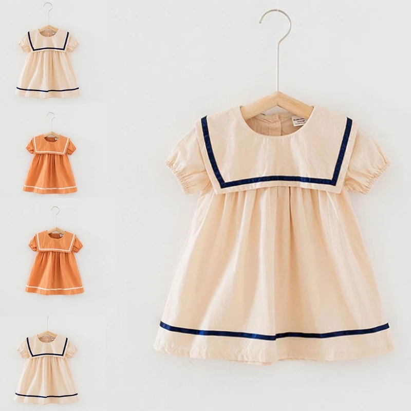 23GD Toddler Baby Girls Summer Short Sleeve Loose Dress College Navy Sailor Style Lapel Striped Flared Hem Button Back Infant
23GD Toddler Baby Girls Summer Short Sleeve Loose Dress College Navy Sailor Style Lapel Striped Flared Hem Button Back Infant