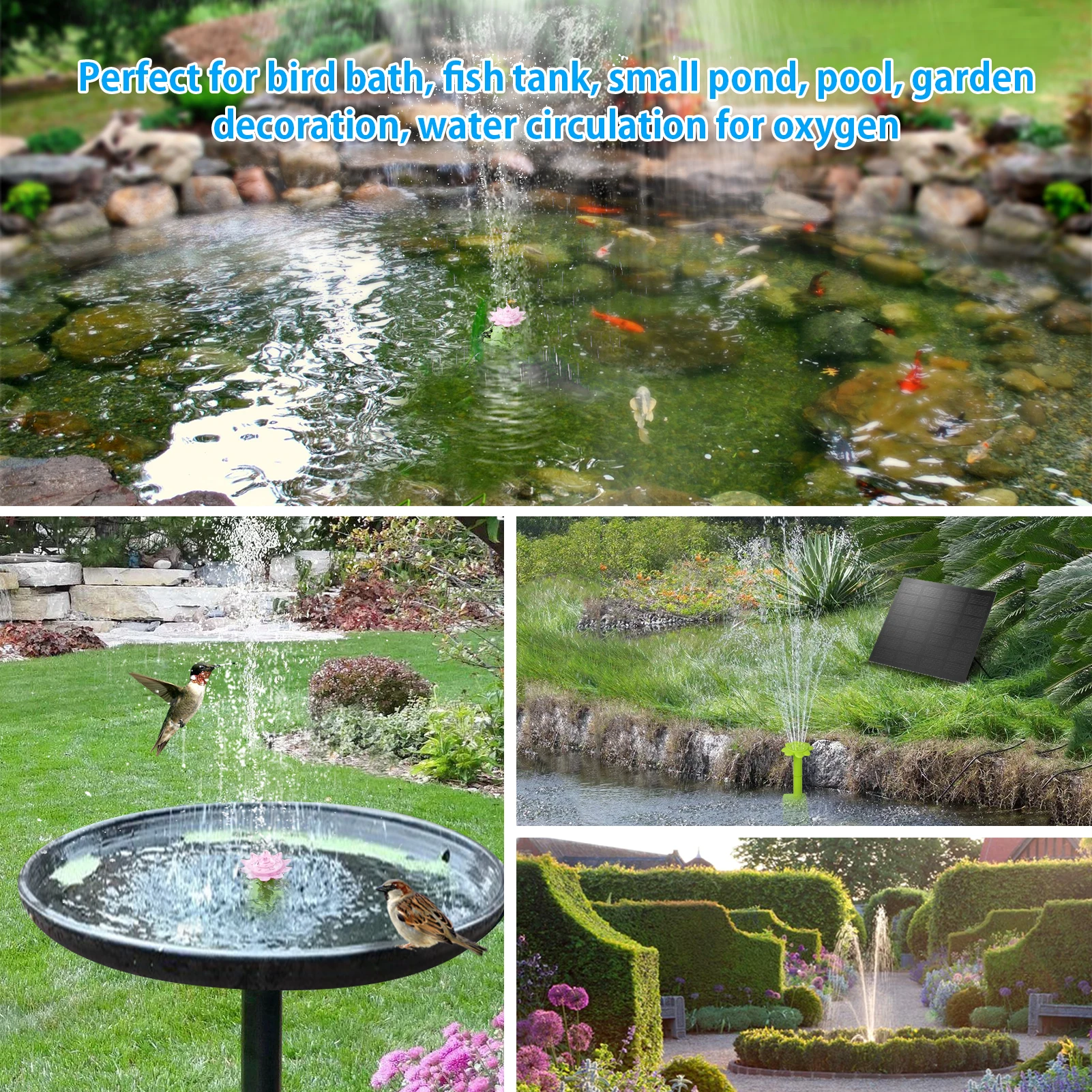 7V 1.4W Solar Fountain Pump with Colorful Flower Type Nozzle Solar Powered Bird Bath Floating Fountains Free Standing Water Pump
7V 1.4W Solar Fountain Pump with Colorful Flower Type Nozzle Solar Powered Bird Bath Floating Fountains Free Standing Water Pump