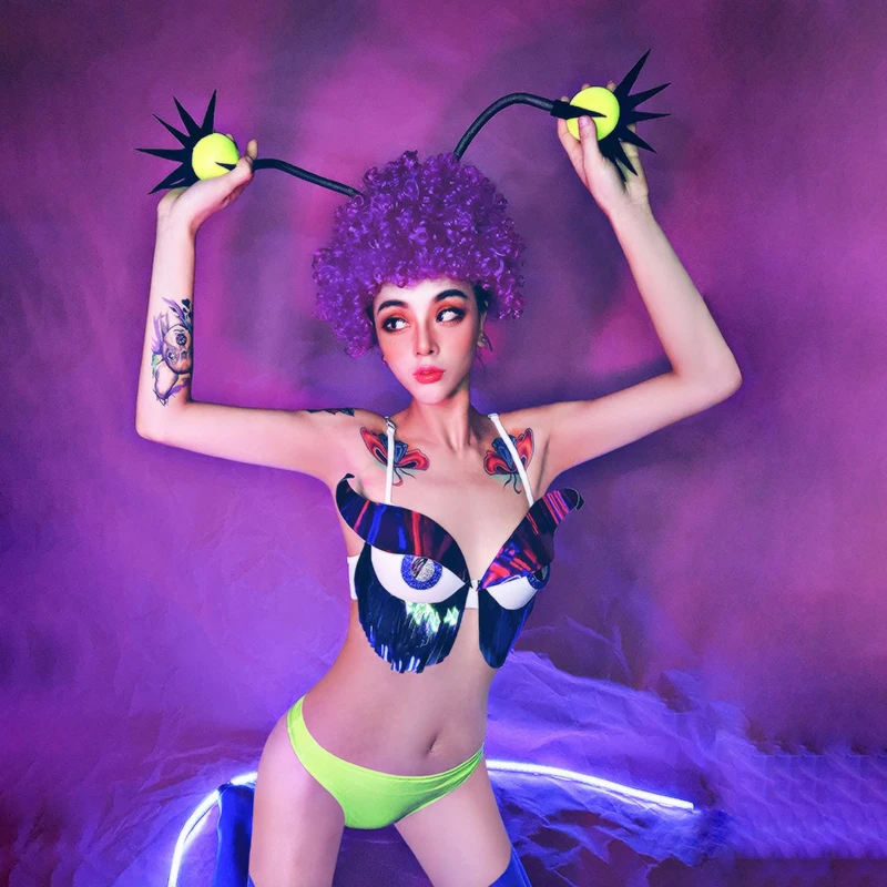 Лидер продаж бикини Drag Queen костюмы для Хэллоуина глаз бюстгальтер ГОГО