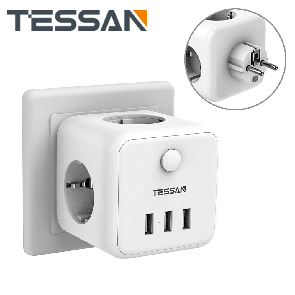 TESSAN Portable Multiple Power Outlet Expander with 3 USB Ports On/Off Switch, EU Plug Power Strip Socket for Travel, Home
TESSAN Portable Multiple Power Outlet Expander with 3 USB Ports On/Off Switch, EU Plug Power Strip Socket for Travel, Home