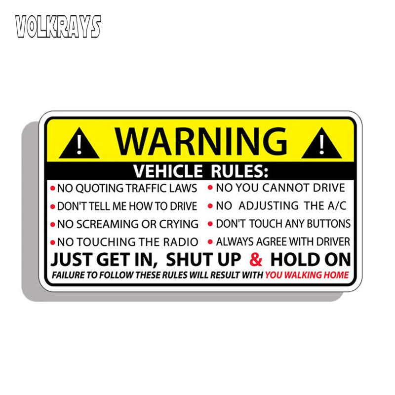 Volkrays Vehicle Safety Warning Rules Sticker Waterproof Sunscreen Decal JDM Waterproof Car Stickers Accessories,13cm*7cm
Volkrays Vehicle Safety Warning Rules Sticker Waterproof Sunscreen Decal JDM Waterproof Car Stickers Accessories,13cm*7cm