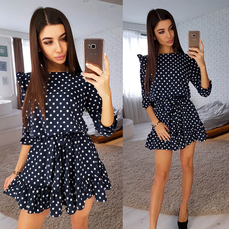 Fashion Ruffle Trim Sashes Women Summer Dress 3/4 Sleeves Round Neck Dot Print Casual Dress Girls Sweet Cute A Line Mini Dresses
Fashion Ruffle Trim Sashes Women Summer Dress 3/4 Sleeves Round Neck Dot Print Casual Dress Girls Sweet Cute A Line Mini Dresses