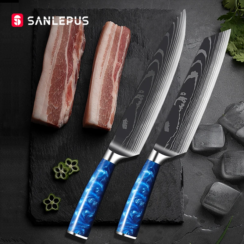 SANLEPUS Kitchen Knives Laser Damascus Pattern Chef Knife Sharp Santoku Cleaver Slicing Cake Utility Knives Blue Resin Handle
SANLEPUS Kitchen Knives Laser Damascus Pattern Chef Knife Sharp Santoku Cleaver Slicing Cake Utility Knives Blue Resin Handle