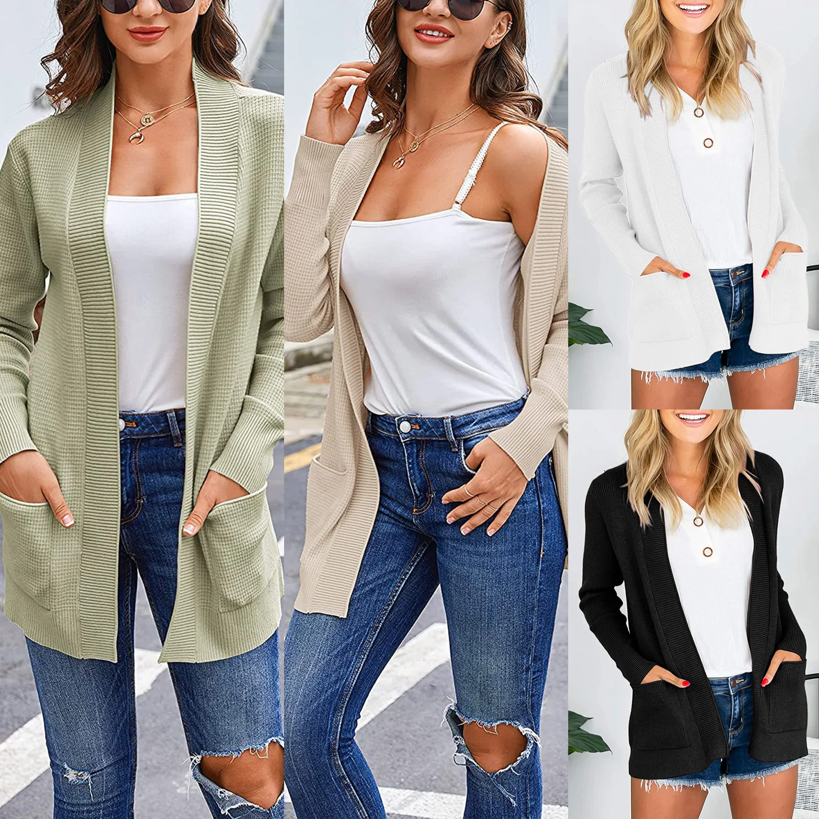 Fashion Women's Solid Colors Long Sleeve Cardigans With Pockets Casual Open Front Cardigan Sweaters Coat Outwear Sueter
Fashion Women's Solid Colors Long Sleeve Cardigans With Pockets Casual Open Front Cardigan Sweaters Coat Outwear Sueter