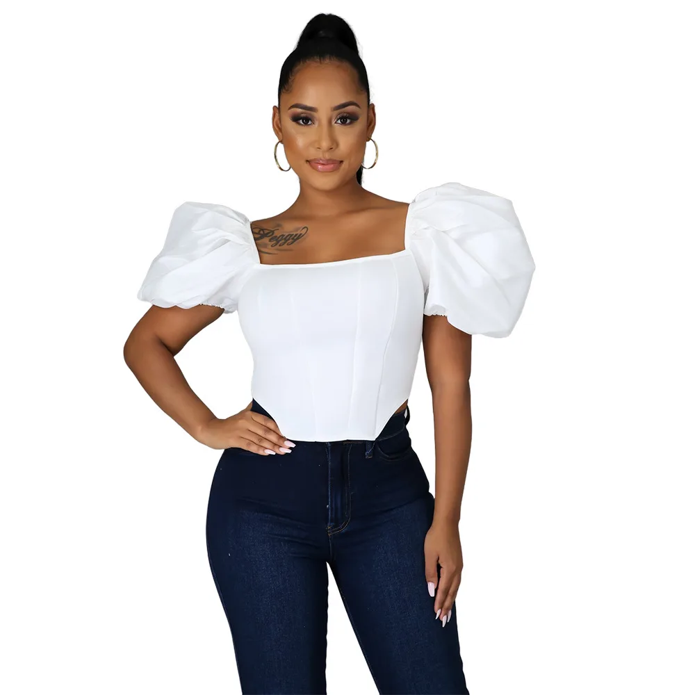 Tops Women's Clothing Nightclub 2021 New Fashion Polyester Square Collar Solid Color Satin All Matching Puff Sleeve Small Shirt
Tops Women's Clothing Nightclub 2021 New Fashion Polyester Square Collar Solid Color Satin All Matching Puff Sleeve Small Shirt